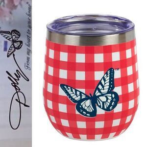 Dolly Parton Checkered Butterfly Wine Cup w/Lid